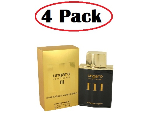 4 Pack of UNGARO III by Ungaro Eau De Toilette spray (Gold & Bold Limited Edition) 3.4 oz