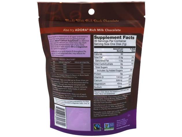 Adora - Calcium Supplement Rich Dark Chocolate 500 mg. - 30 Piece(s)