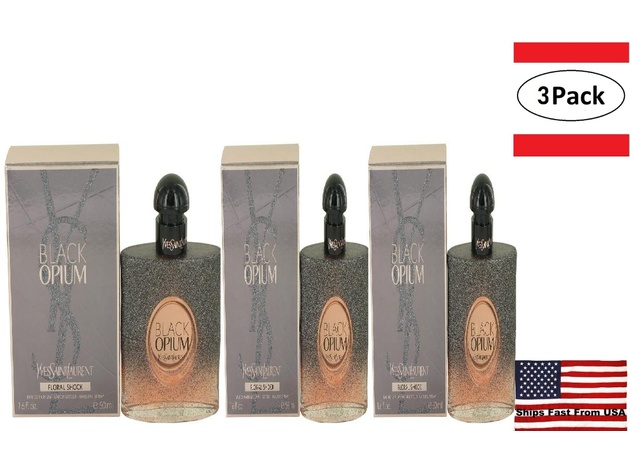 3 Pack Black Opium Floral Shock by Yves Saint Laurent Eau De Parfum Spray 1.7 oz for Women