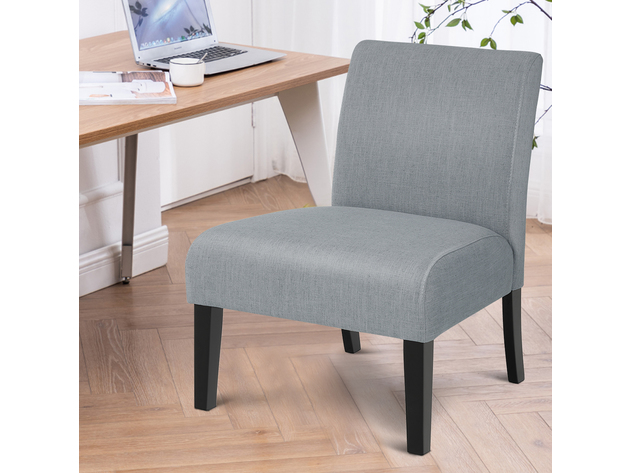 Costway Armless Accent Chair Fabric Leisure Chair Single Sofa w/Rubber Wood Legs - Gray