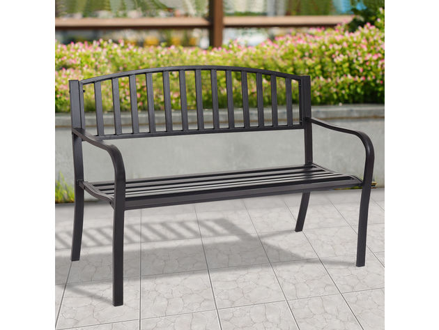 Costway 50'' Patio Garden Bench Park Yard Outdoor Furniture Steel Slats Porch Chair Seat - Black