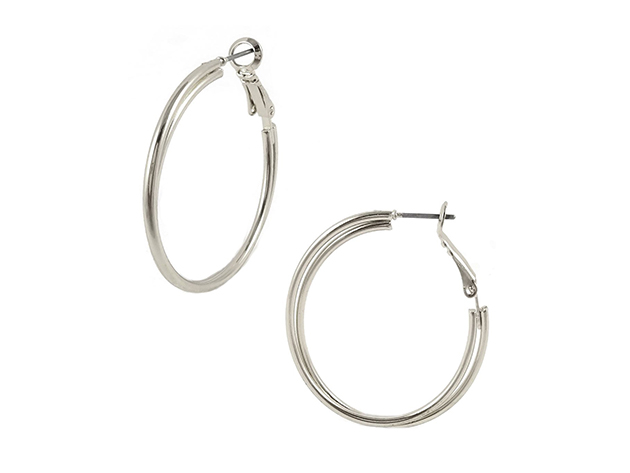 Savvy Cie Hoop Earrings (Sterling Silver-Plated/1.7" Double)