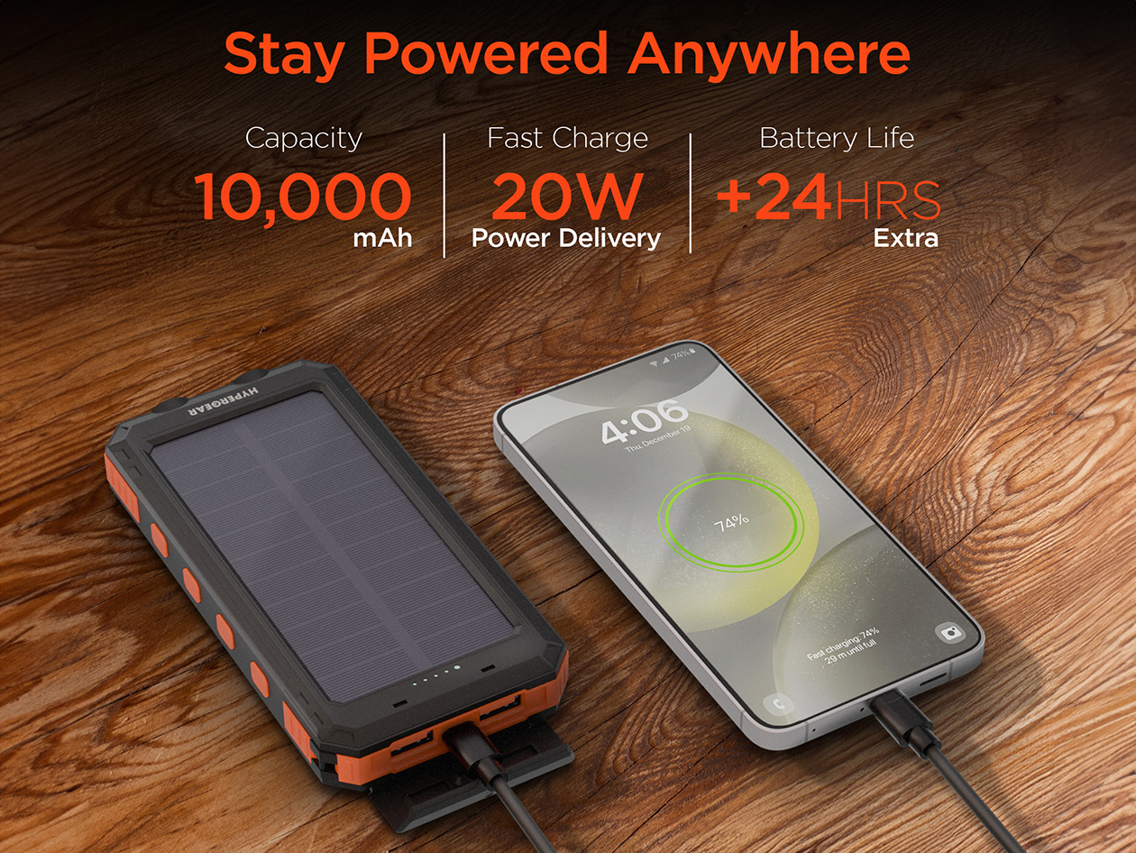 SolPro 10K Fast Charge Solar Power Bank with 20W USB-C PD