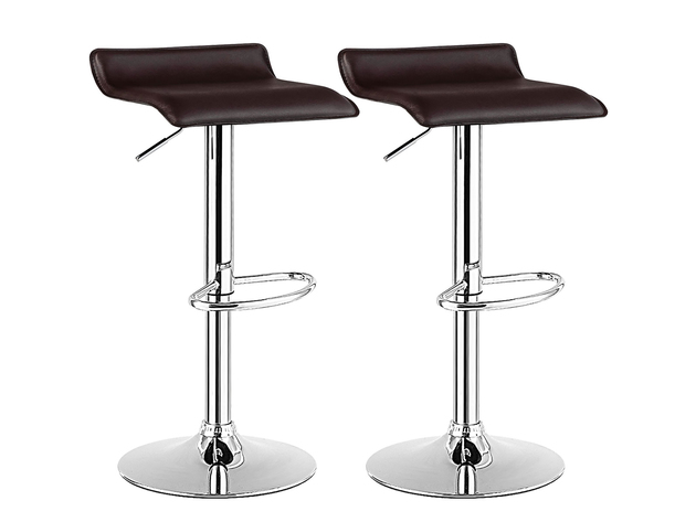 Costway Set of 2 Swivel Bar Stool PU Leather Adjustable Kitchen Counter Bar Chair Coffee Brown