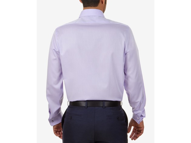 Calvin Klein Steel Men's Slim-Fit Non-Iron Performance Herringbone French Cuff Dress Shirt Purple Size 36-37