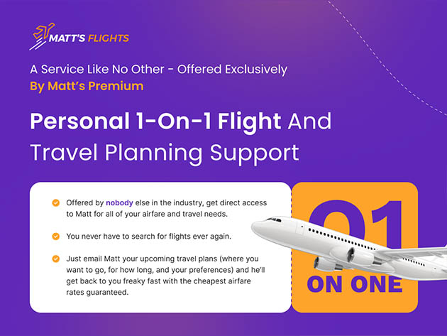 Matt's Flights Premium Plan (Lifetime Subscription) - Save up to 90% on Domestic & International flights