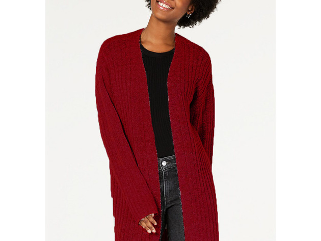 Hooked Up By Iot Juniors' Cozy Rib-Knit Cardigan Red Size X-Small