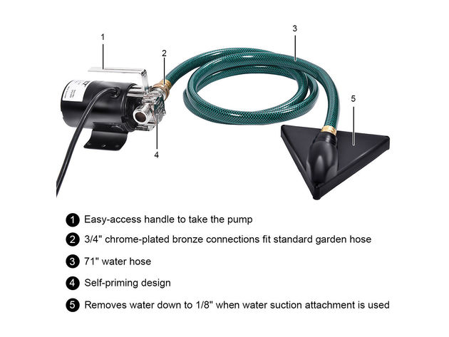 Electric Power Water Transfer Removal Pump 120V With Hose - Black