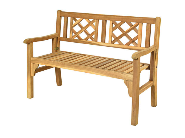 Costway Patio Outdoor Solid Wood Bench Folding Loveseat Chair Park Garden Deck Furniture - Teak