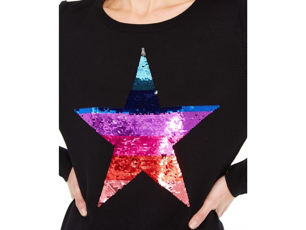 INC International Concepts Women's Sequin Star Sweater Black Size Medium