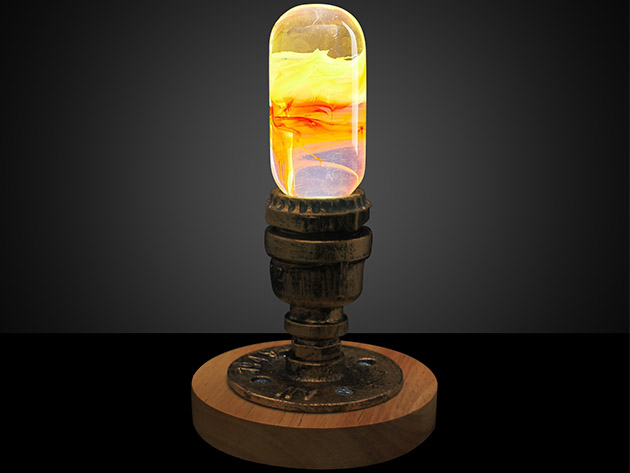 Flame Lamp with Vintage Round Base