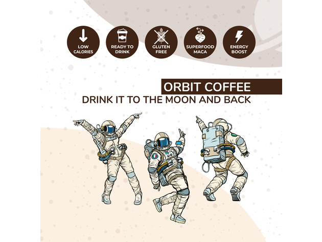 Orbit Coffee energy booster shots, coffee with maca root-Brewed in Italy, low calories & gluten Free - Mocha Flavor (6 Packs - 0.85 FL Oz/25 mL)