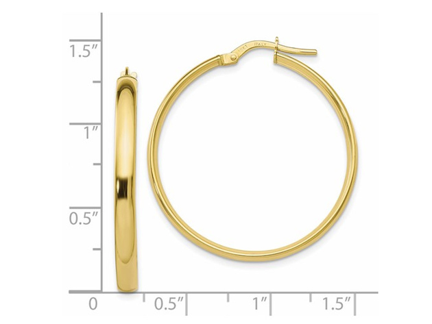 10K Yellow Gold Hoop Earrings 1 1/4 Inches (3mm)