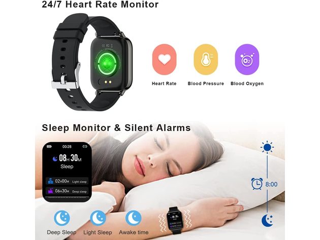 1.69'' HD Touch Screen Fitness Tracker Smartwatch for Android & iOS