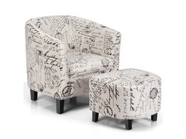 Costway Barrel Modern Accent Tub Upholstered Chair French Print w/ Ottoman - Beige
