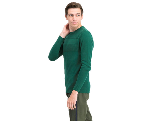 Club Room Men's Cotton Solid Textured Crew Neck Sweater Green Size 2XL