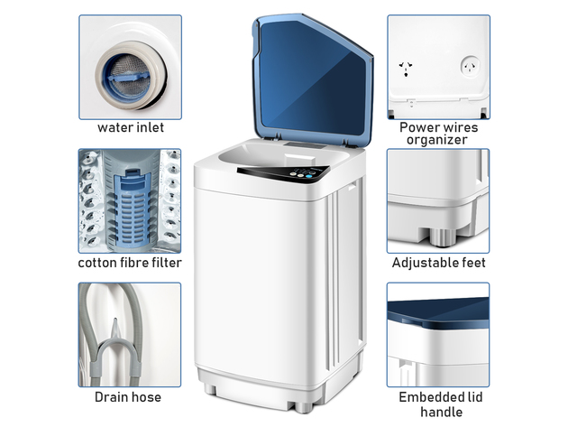 Full-Automatic Washing Machine 7.7 lbs Washer/Spinner Germicidal UV Light Blue - White and Blue