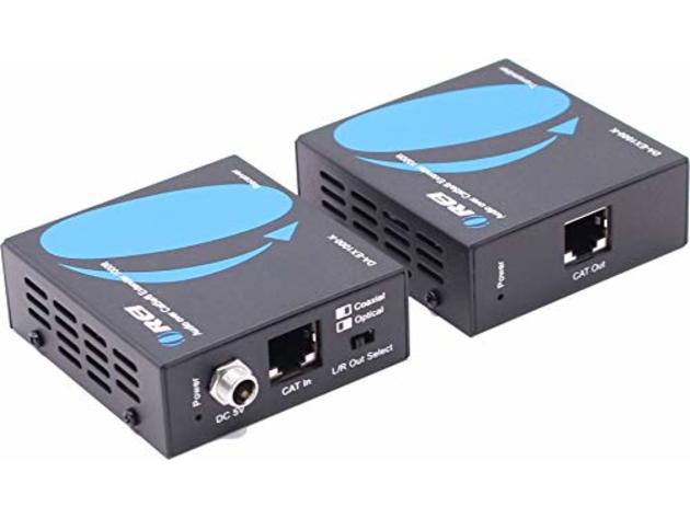OREI Audio over Cat5e/6 Extender upto 1000 Feet - Extend Digital Optical Coxial Toslink Signal over LAN Ethernet Power Over Cable for Long Distance Extension Dolby Digital, DTS 4.1, DTS-HD, PCM