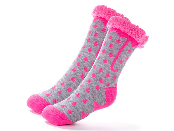 Extra Thick Winter Slipper Socks with Non-Slip Grip  - Pink Umbrella - Product Image