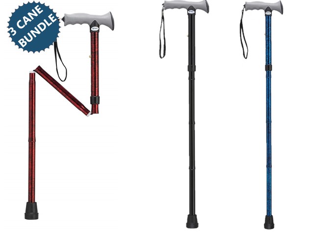 3-PACK Drive Medical Cane Set, 3 Lightweight Aluminum Folding Canes with Gel Hand Grip