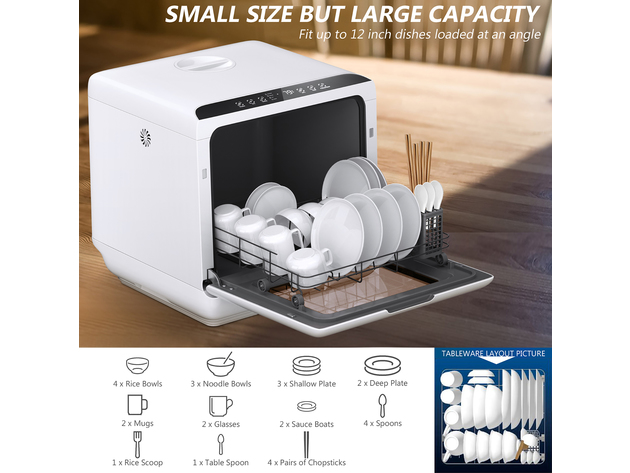 Costway Countertop Dishwasher Air Drying 5 Programs with Water Tank Green\White - White