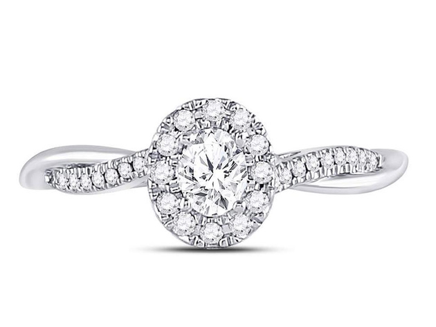 1/3 (ctw I1-I2, G-H-I) Halo Diamond Twist Engagement Ring in 14K White ...