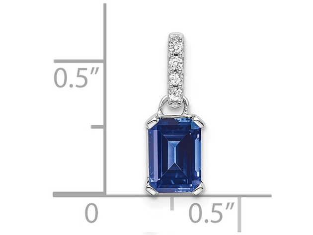 1.00 Carat (ctw) Lab-Created Blue Sapphire Emerald Cut Pendant Necklace in 10K White Gold with Chain