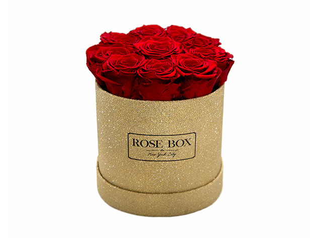 Small Gold Box with Red Flame Roses