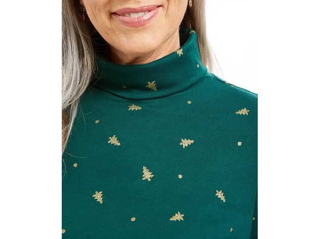 Karen Scott Women's Tree Printed Turtleneck Top Green Size Extra Large