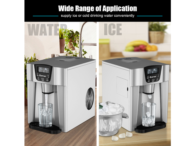 Costway 2 In 1 Ice Maker Water Dispenser Countertop 36Lbs/24H LCD Display Portable New - Sliver