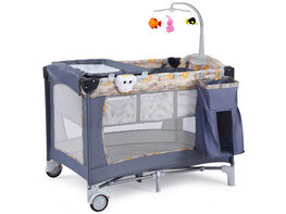 Costway Foldable Baby Crib Playpen Playard Pack Travel Infant Bassinet Bed Music - Gray
