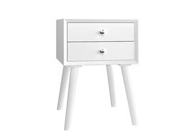 Costway End Table W/Drawers and Storage Wooden Mid-Century Accent Side Table Multipurpose for Bedroom, Living Room Home Furniture Nightstand - White