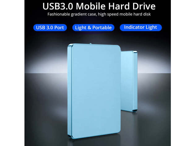 Slim Portable USB 3.0 External Hard Drive - 500GB (Blue)