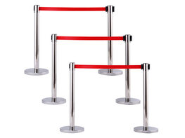Costway 6Pcs Stanchion Posts Queue Pole Retractable Red Belt Crowd Control Barrier - Silver