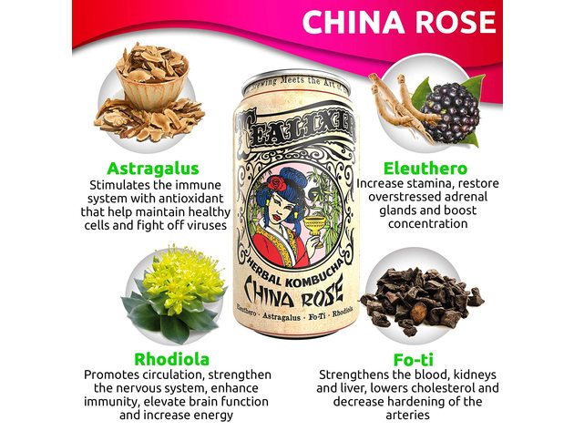 12-PACK Tealixir Herbal Kombucha Tea, China Rose, Traditional Chinese Medicine, 12 Ounces Each (144 Ounces)