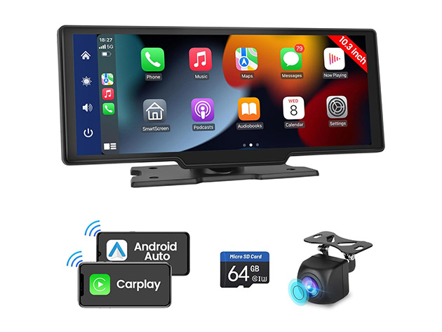 10" Wireless Car Display with Front and Rear Cameras Apple CarPlay & Android Auto Support