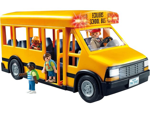 Playmobil Children 12 Pieces Figures Transport Front and Rear Lights School Bus, Yellow (New Open Box)
