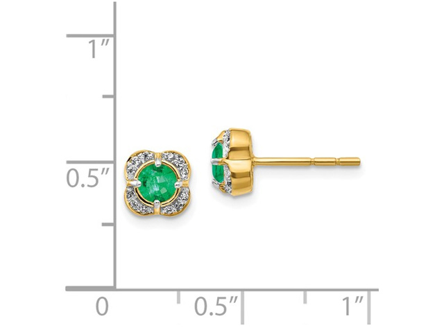 Natural Green Solitaire Emerald Earrings 1/2 Carat (ctw) in 14K Yellow Gold