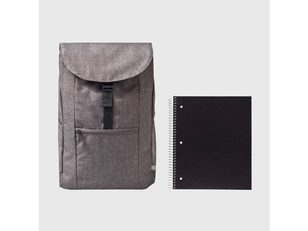 Made By Design Adult Unisex Draw Tight Top Pockets Flat Backpack, 17 Inches, Gray