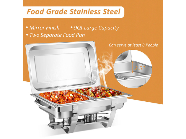 Full-Size 9-Quart Stainless Steel Chafing Dish for Buffets (2-Pack)