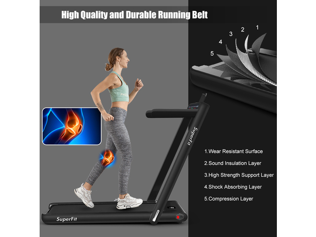 SuperFit 2.25HP Folding Jogging Machine Treadmill W/ Speaker Bluetooth Black