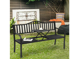 Costway Patio Garden Bench Steel Frame Adjustable Center Table Outdoor Porch Loveseats - Black