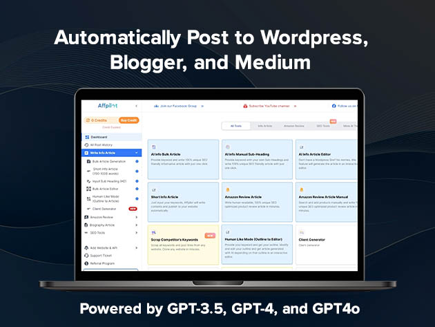 Affpilot AI Writing Tool Mega Lite Plan: Lifetime Subscription