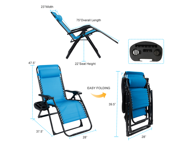 Costway Oversize Lounge Chair Patio Heavy Duty Folding Recliner Gray - Blue