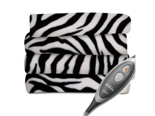 Sunbeam Electric Heated Fleece Warming Throw Blanket Zebra - Zebra