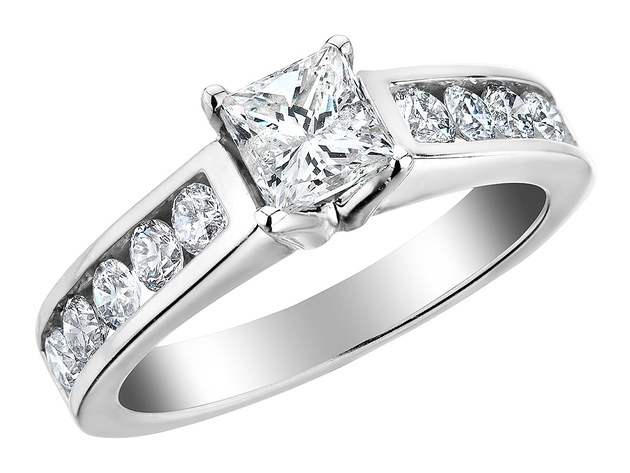 2.0 Carat (ctw H-I, I1-I2) Princess Cut Diamond Engagement Ring & Wedding Band Set in 14K White Gold - 6.5