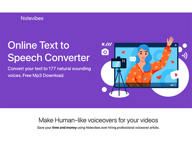 Notevibes Text to Speech Personal Pack: Lifetime Subscription
