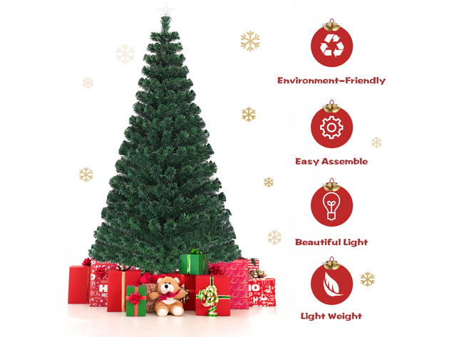 Costway Fiber Optic 6'Pre-Lit Artificial Christmas Tree 230 Lights Top - Green