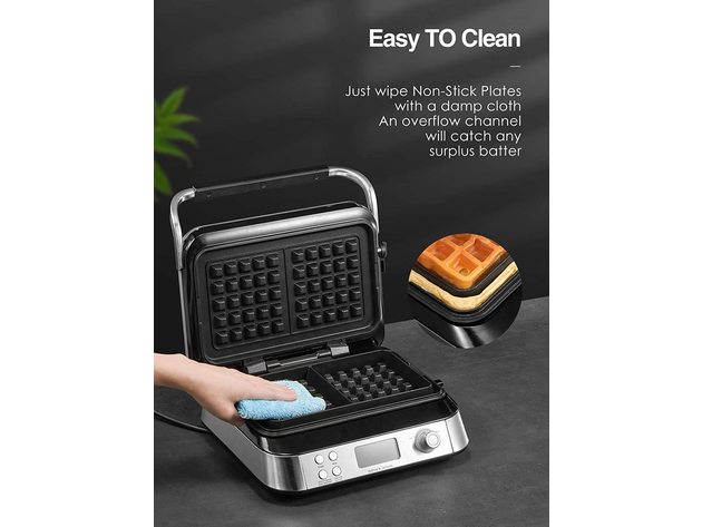 AICOOK Smart Pro Belgian Waffle Maker, 5 Different Programs, Sliver