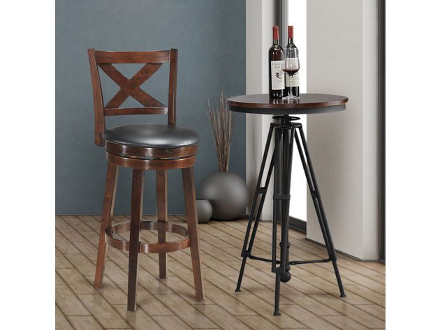 Costway Swivel Stool 29'' Bar Height X-Back Upholstered Dining Chair Kitchen Espresso